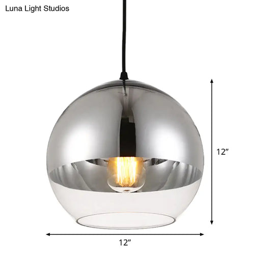 Minimalist Silver Sphere Pendant Lamp - Bedroom Hanging Light With Transparent Open Glass &