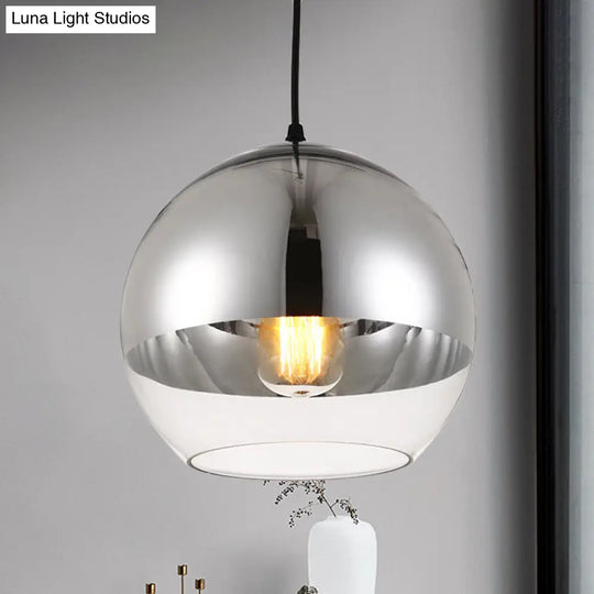 Minimalist Silver Sphere Pendant Lamp - Transparent Glass Hanging Light For Bedroom (6/8/12 Wide)