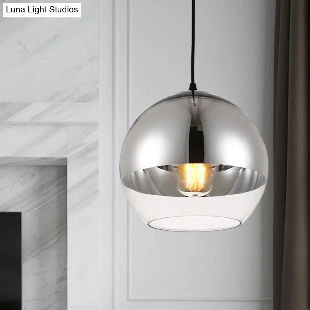 Minimalist Silver Sphere Pendant Lamp - Transparent Glass Hanging Light For Bedroom (6/8/12 Wide) /