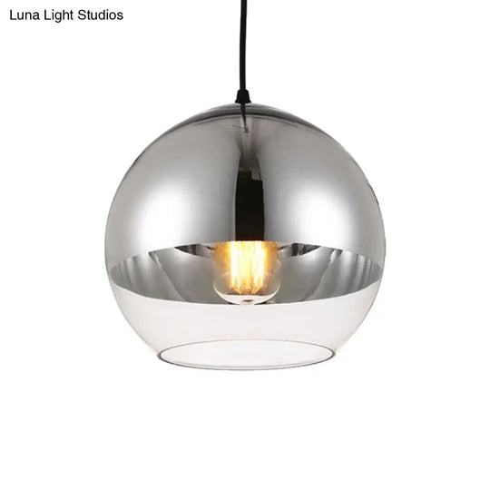 Minimalist Silver Sphere Pendant Lamp - Transparent Glass Hanging Light For Bedroom (6/8/12 Wide)