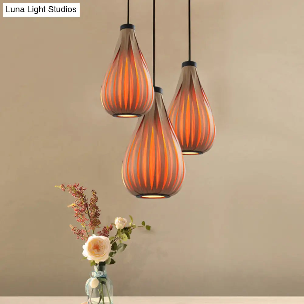 Minimalist Single-Bulb Wood Pendant Ceiling Light - Orange Teardrop Suspension Lighting