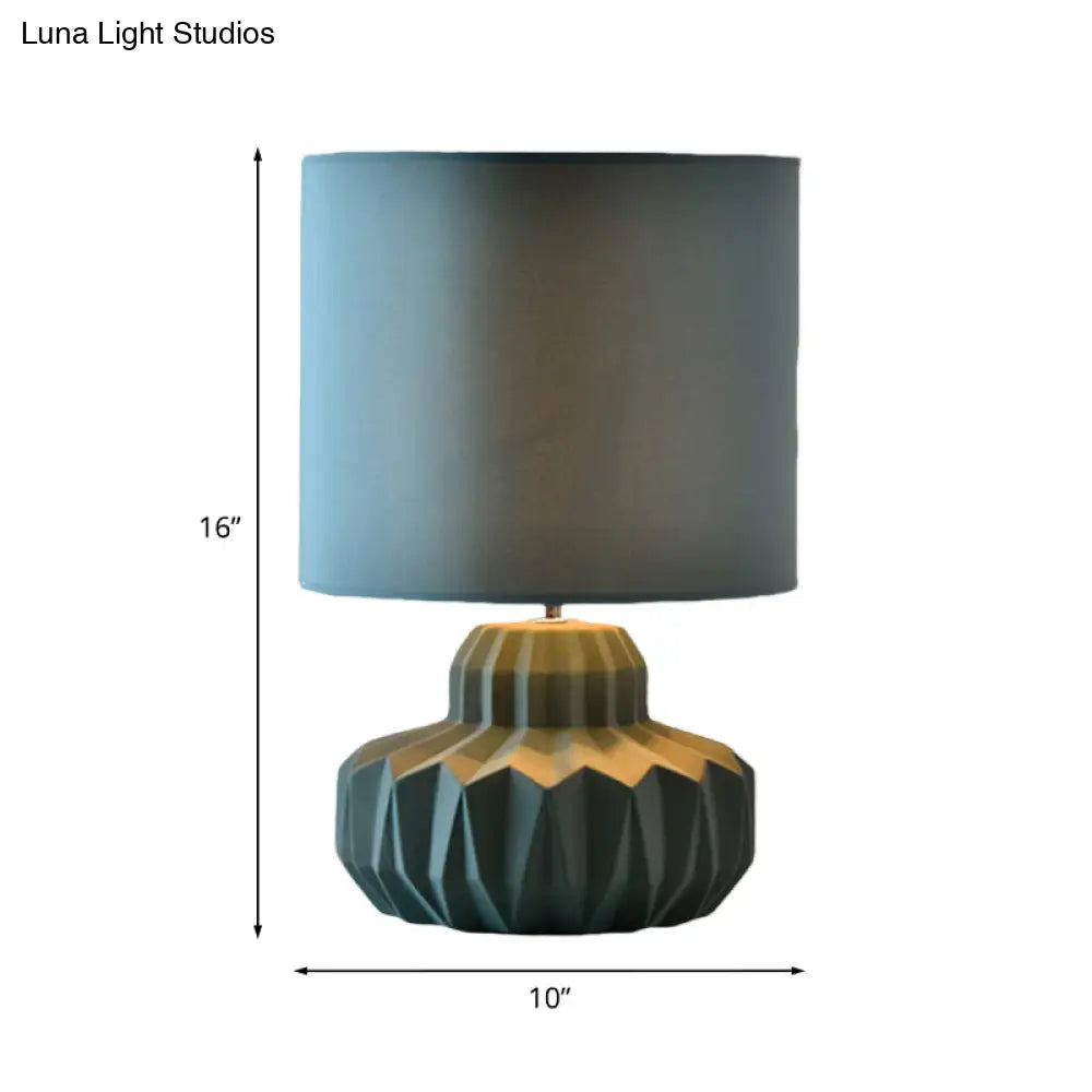 Minimalist Single Cylinder Night Light For Sitting Room | Blackish Green Fabric Table Lighting