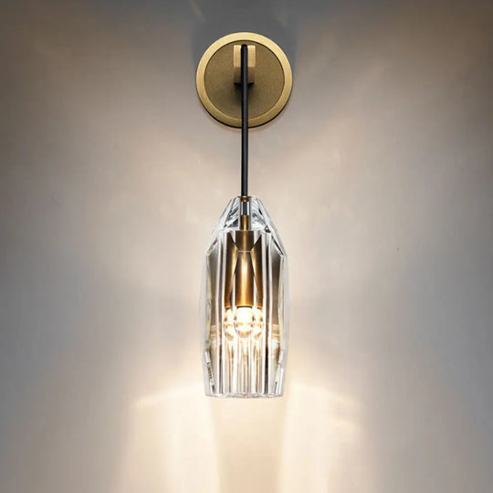 Minimalist Single Light Brass Wall Mounted Sconce Lamp With Clear Crystal Facets