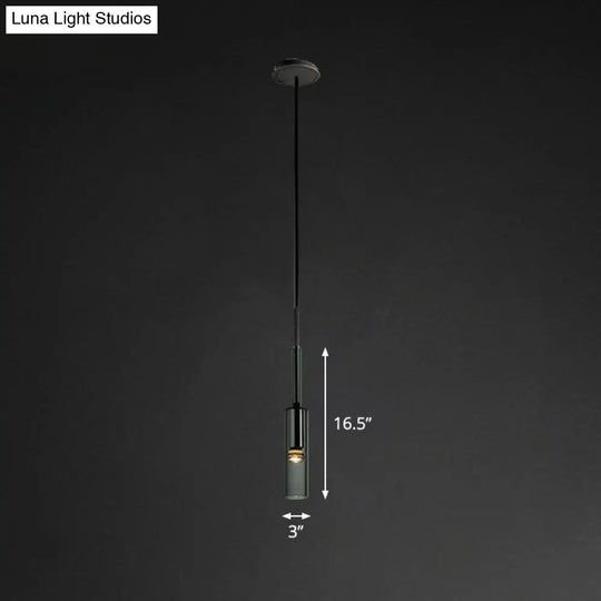 Minimalist Smoke Grey Glass Tube Hanging Light - 1-Light Black Suspension For Bedroom