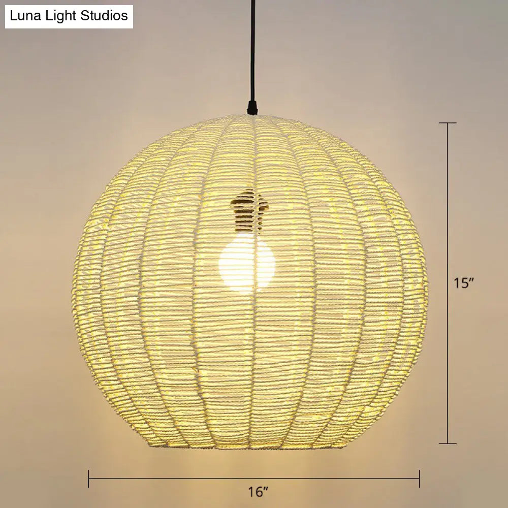 Minimalist Rattan Pendant Light For Restaurants - Sphere Shaped With 1 Head Yellow / 16