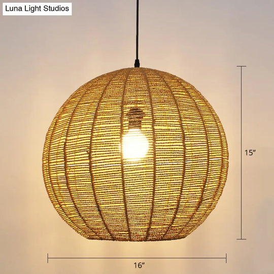 Minimalist Rattan Pendant Light For Restaurants - Sphere Shaped With 1 Head Wood / 16