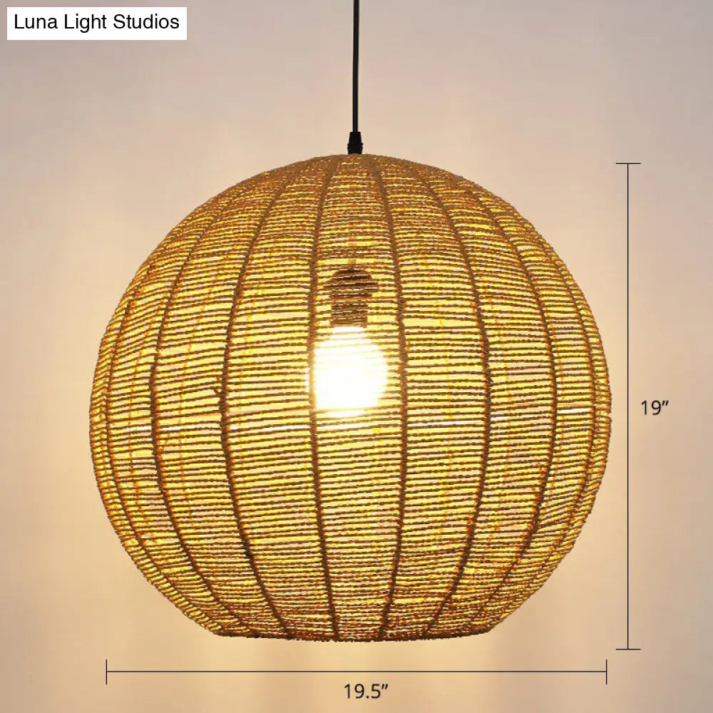 Minimalist Rattan Pendant Light For Restaurants - Sphere Shaped With 1 Head Wood / 19.5