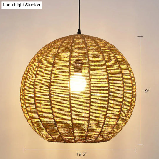 Minimalist Rattan Pendant Light For Restaurants - Sphere Shaped With 1 Head Wood / 19.5