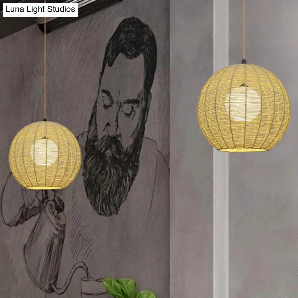 Minimalist Sphere Shaped Rattan Pendant Ceiling Light For Restaurants