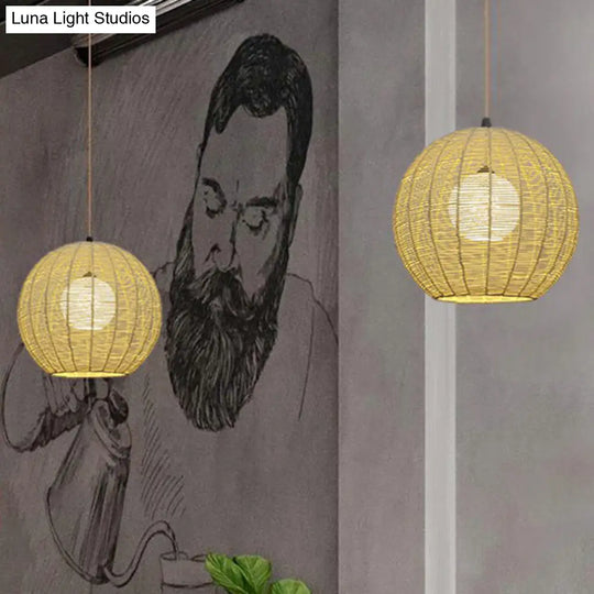 Minimalist Sphere Shaped Rattan Pendant Ceiling Light For Restaurants