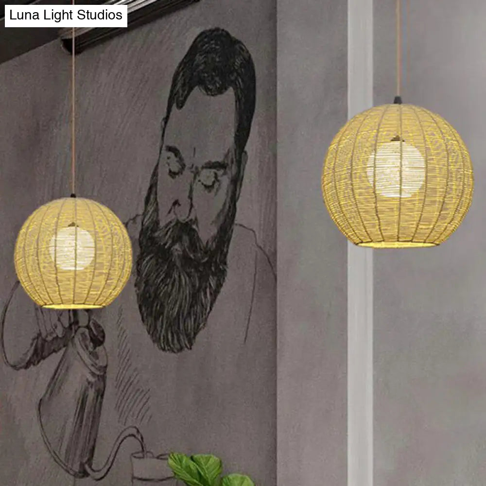 Minimalist Rattan Pendant Light For Restaurants - Sphere Shaped With 1 Head