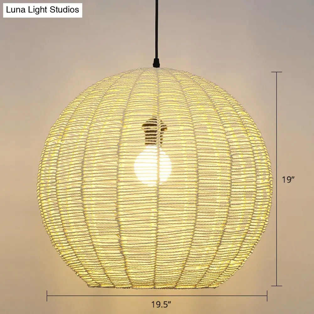 Minimalist Rattan Pendant Light For Restaurants - Sphere Shaped With 1 Head Yellow / 19.5