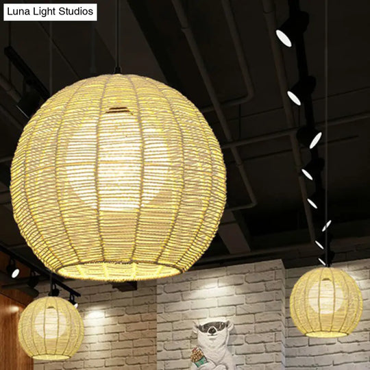 Minimalist Rattan Pendant Light For Restaurants - Sphere Shaped With 1 Head