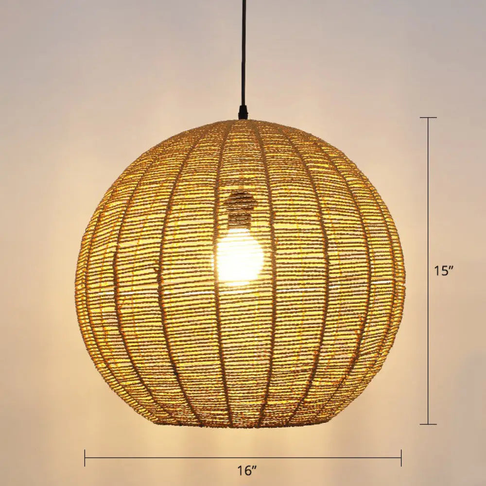 Minimalist Sphere Shaped Rattan Pendant Ceiling Light For Restaurants Wood / 16’