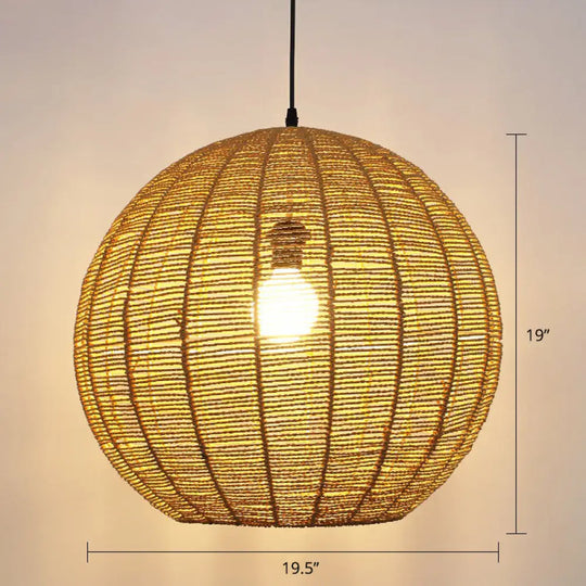 Minimalist Sphere Shaped Rattan Pendant Ceiling Light For Restaurants Wood / 19.5’