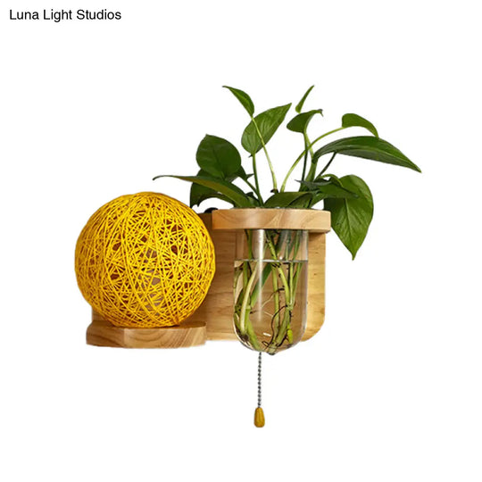 Minimalist Sphere Wall Light Sconce - Wooden Led Mounted Lighting (1 Bulb) In White/Pink/Yellow