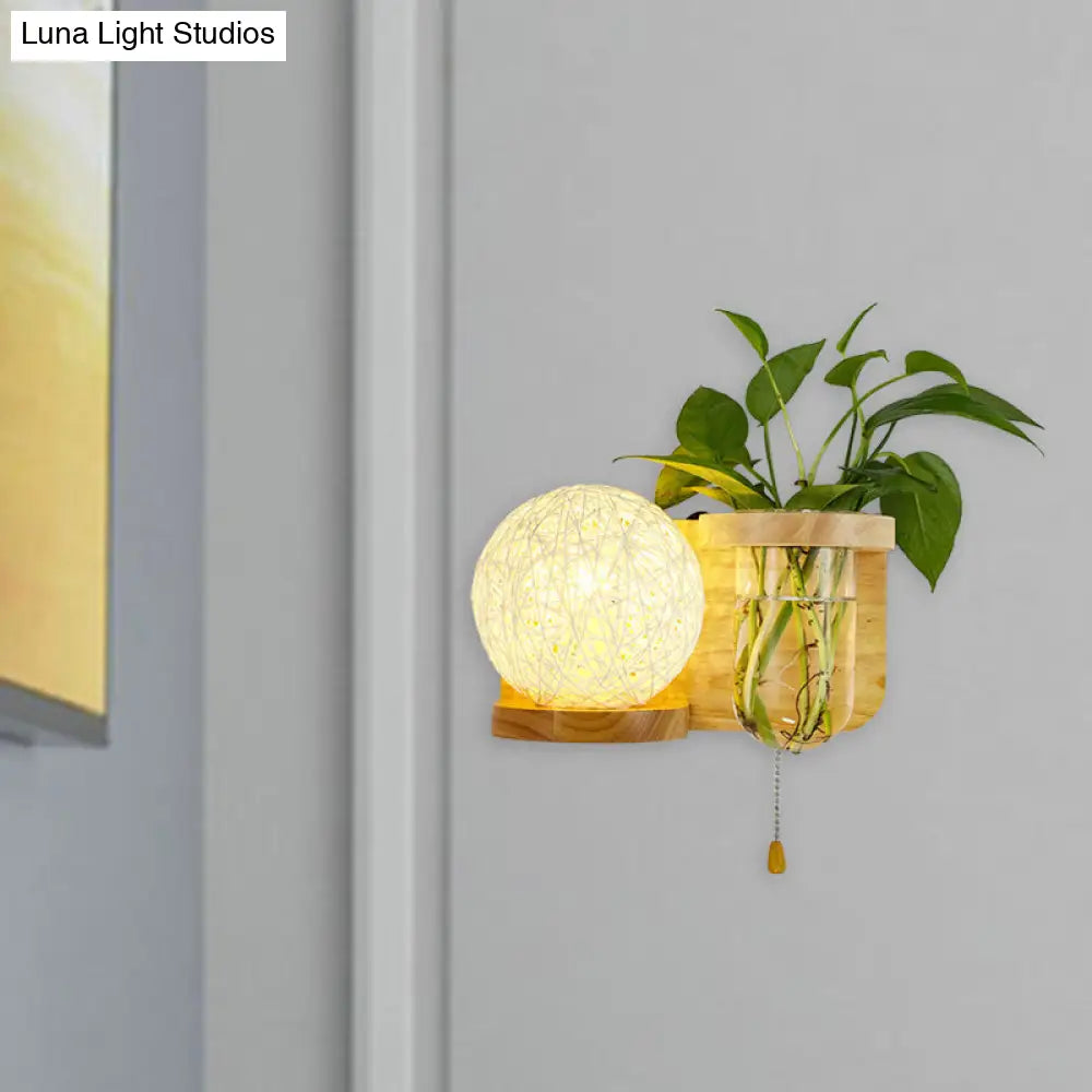 Minimalist Sphere Wall Light Sconce - Wooden Led Mounted Lighting (1 Bulb) In White/Pink/Yellow