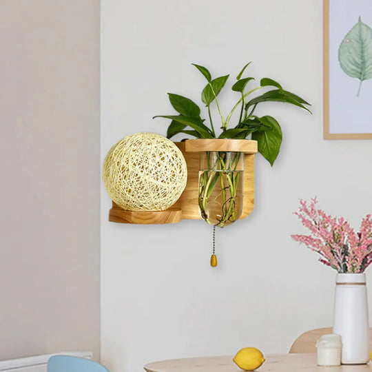 Minimalist Sphere Wall Light Sconce - Wooden Led Mounted Lighting (1 Bulb) In White/Pink/Yellow