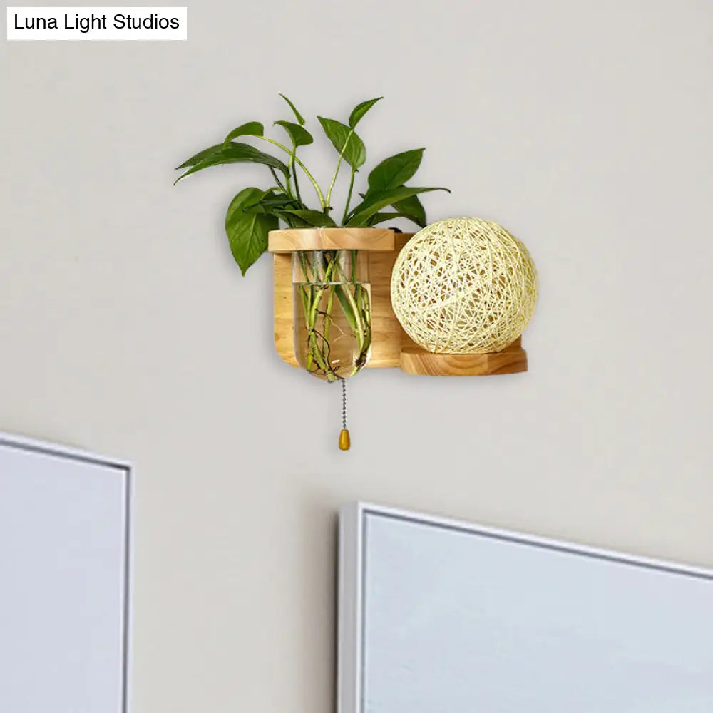 Minimalist Sphere Wall Light Sconce - Wooden Led Mounted Lighting (1 Bulb) In White/Pink/Yellow