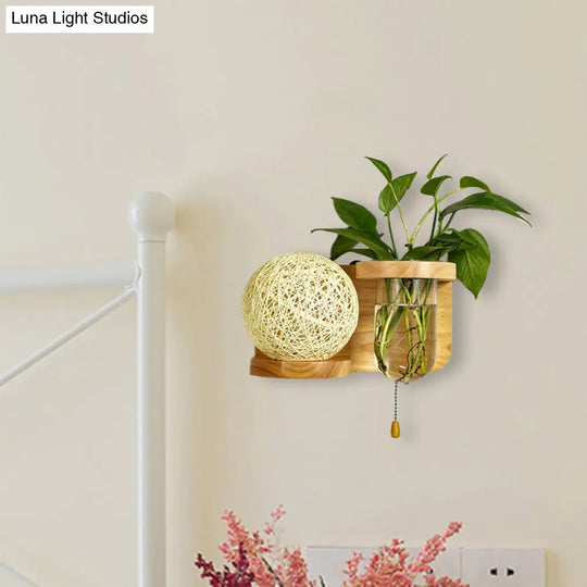 Minimalist Sphere Wall Light Sconce - Wooden Led Mounted Lighting (1 Bulb) In White/Pink/Yellow