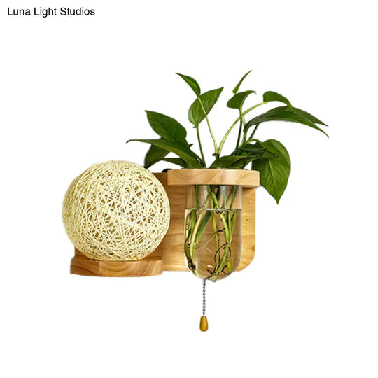 Minimalist Sphere Wall Light Sconce - Wooden Led Mounted Lighting (1 Bulb) In White/Pink/Yellow