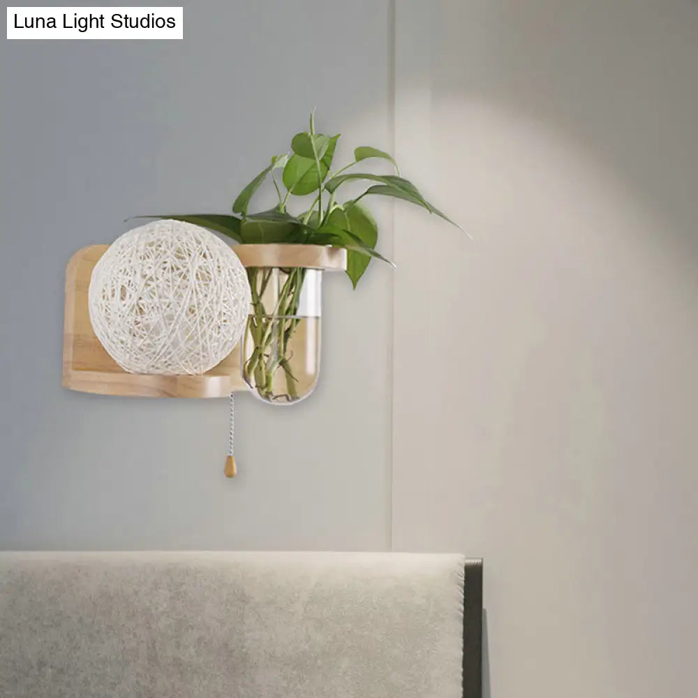 Minimalist Sphere Wall Light Sconce - Wooden Led Mounted Lighting (1 Bulb) In White/Pink/Yellow