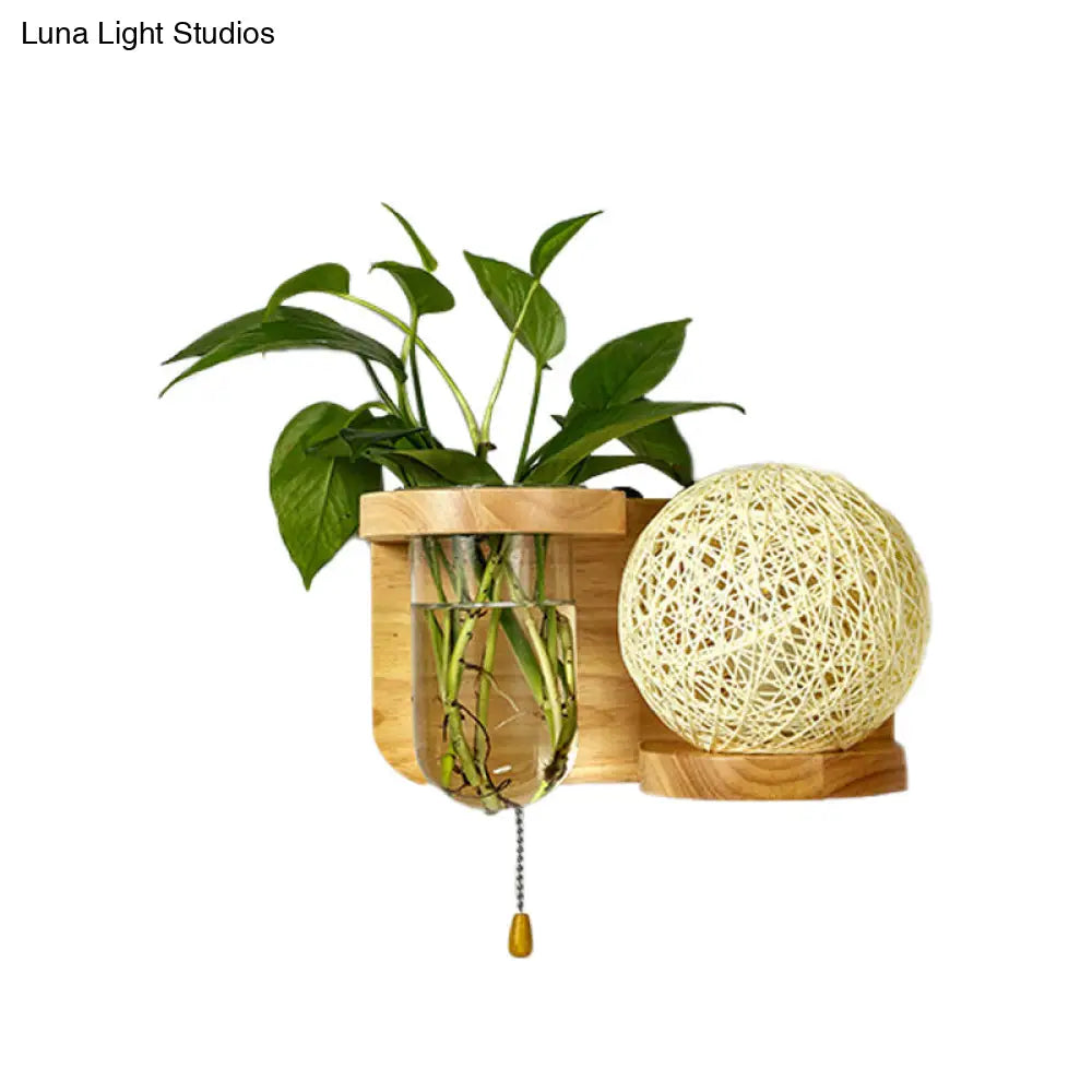 Minimalist Sphere Wall Light Sconce - Wooden Led Mounted Lighting (1 Bulb) In White/Pink/Yellow