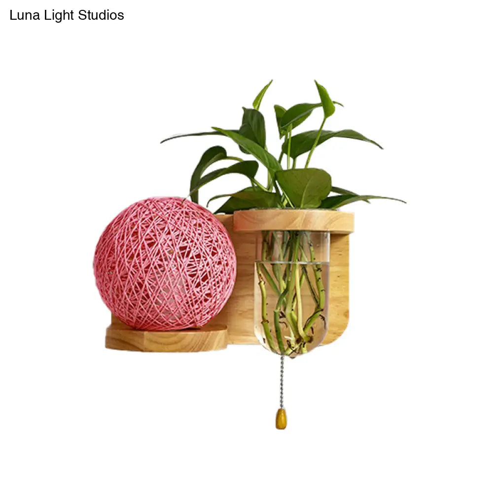 Minimalist Sphere Wall Light Sconce - Wooden Led Mounted Lighting (1 Bulb) In White/Pink/Yellow