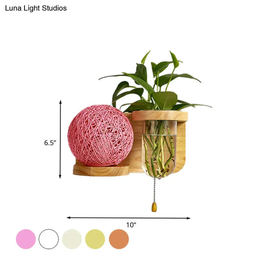 Minimalist Sphere Wall Light Sconce - Wooden Led Mounted Lighting (1 Bulb) In White/Pink/Yellow