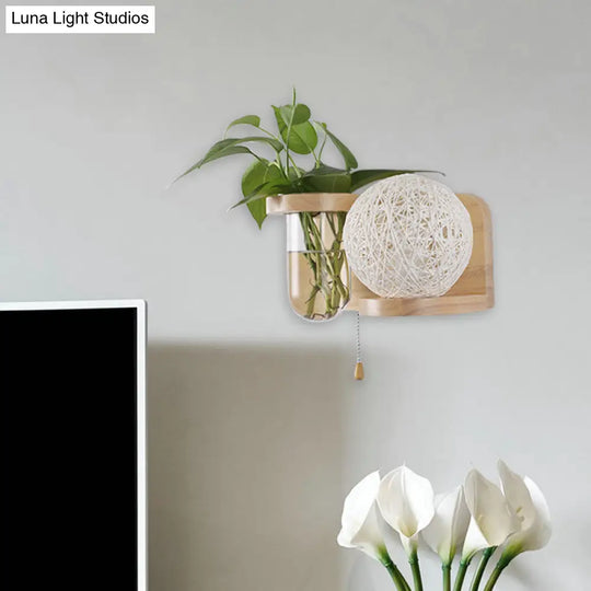 Minimalist Sphere Wall Light Sconce - Wooden Led Mounted Lighting (1 Bulb) In White/Pink/Yellow