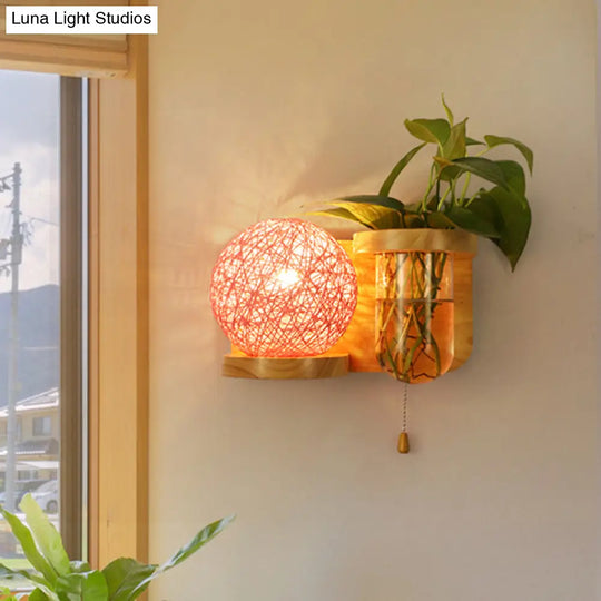 Minimalist Sphere Wall Light Sconce - Wooden Led Mounted Lighting (1 Bulb) In White/Pink/Yellow