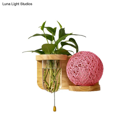 Minimalist Sphere Wall Light Sconce - Wooden Led Mounted Lighting (1 Bulb) In White/Pink/Yellow