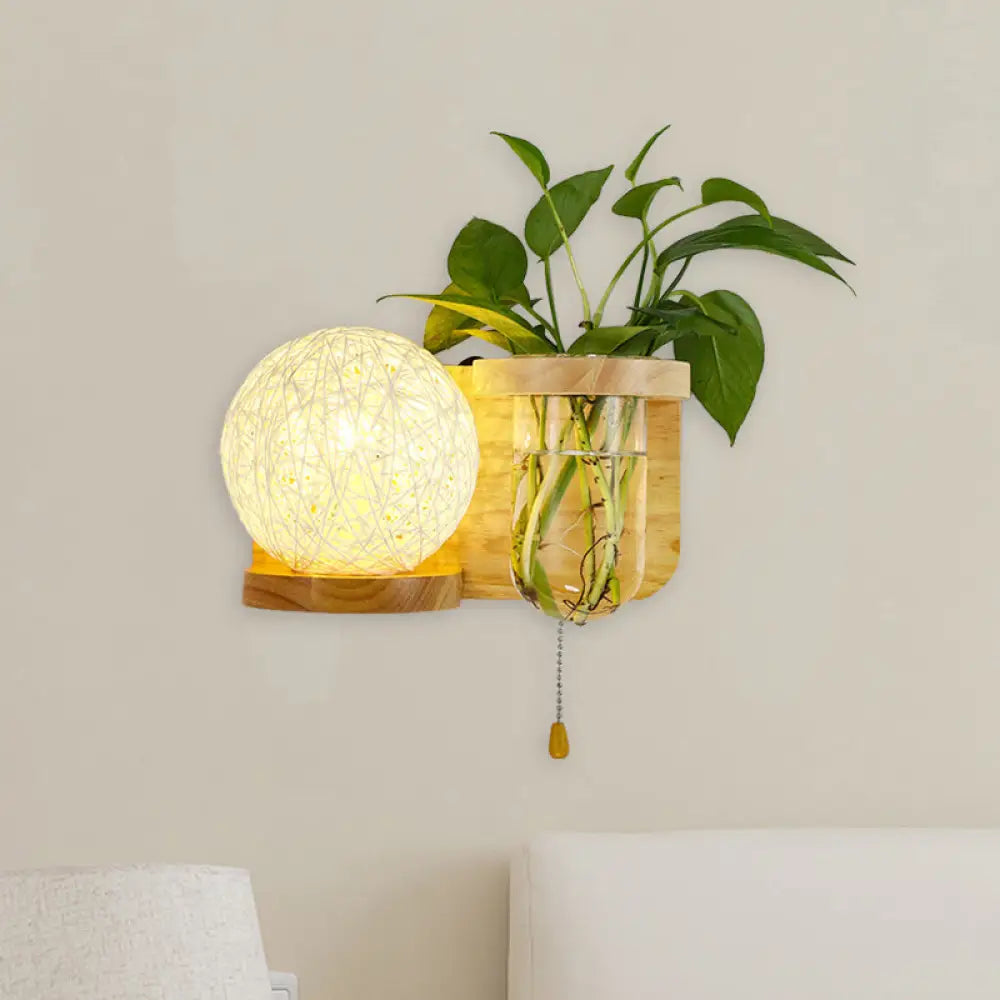 Minimalist Sphere Wall Light Sconce - Wooden Led Mounted Lighting (1 Bulb) In White/Pink/Yellow