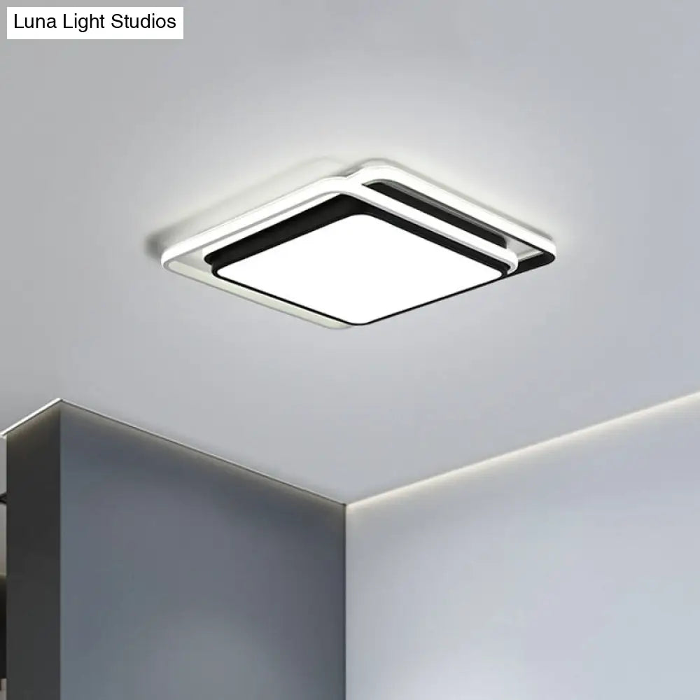 Minimalist Square Acrylic Led Ceiling Flush Mount Light Fixture In Black/White - Warm/White/3 Color