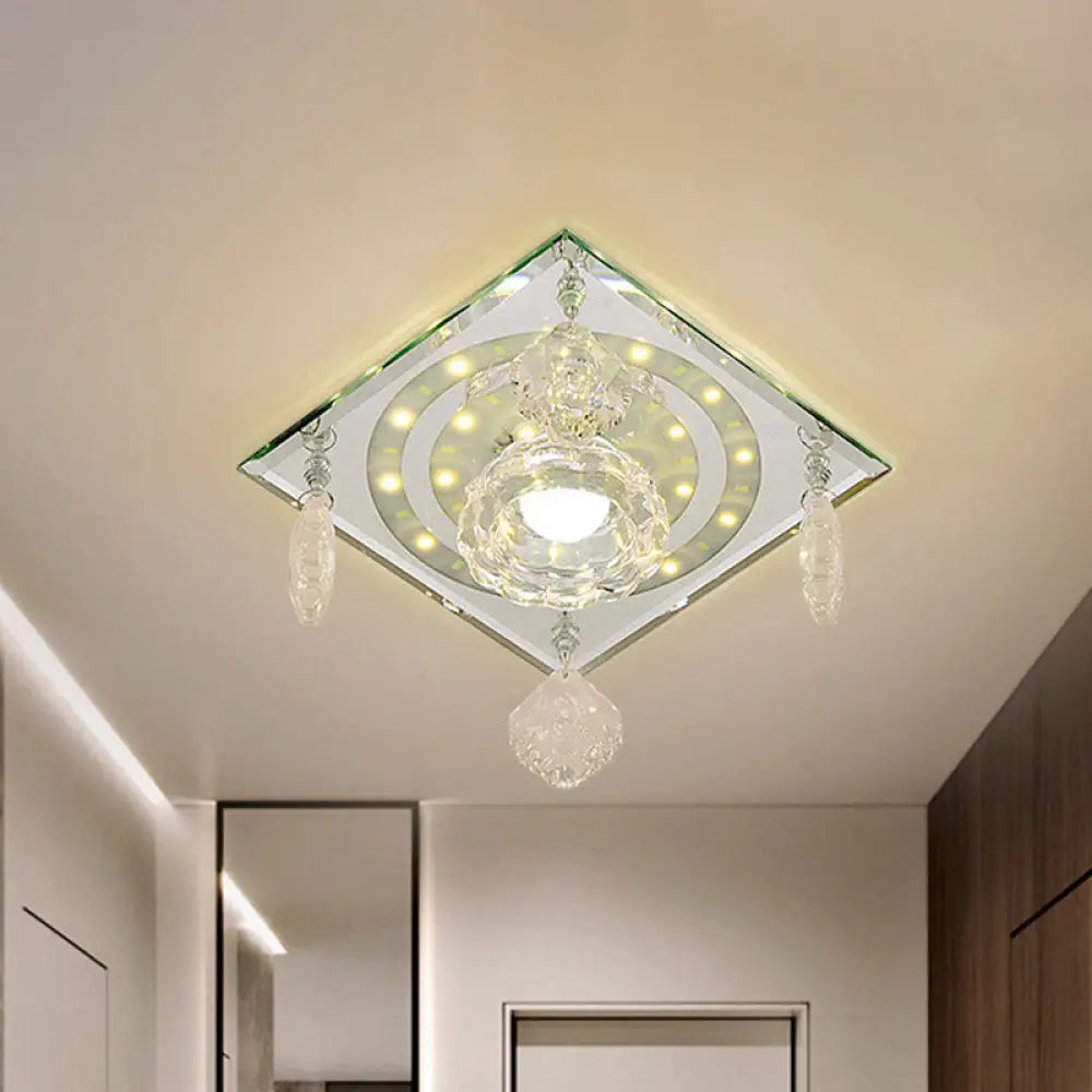 Minimalist Square Clear Crystal Led Flushmount Ceiling Light For Hallways