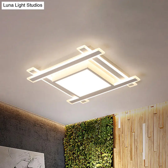 Minimalist Square Flush Pendant Light - 18/23.5 Width Led Acrylic Ceiling Fixture In Black/White