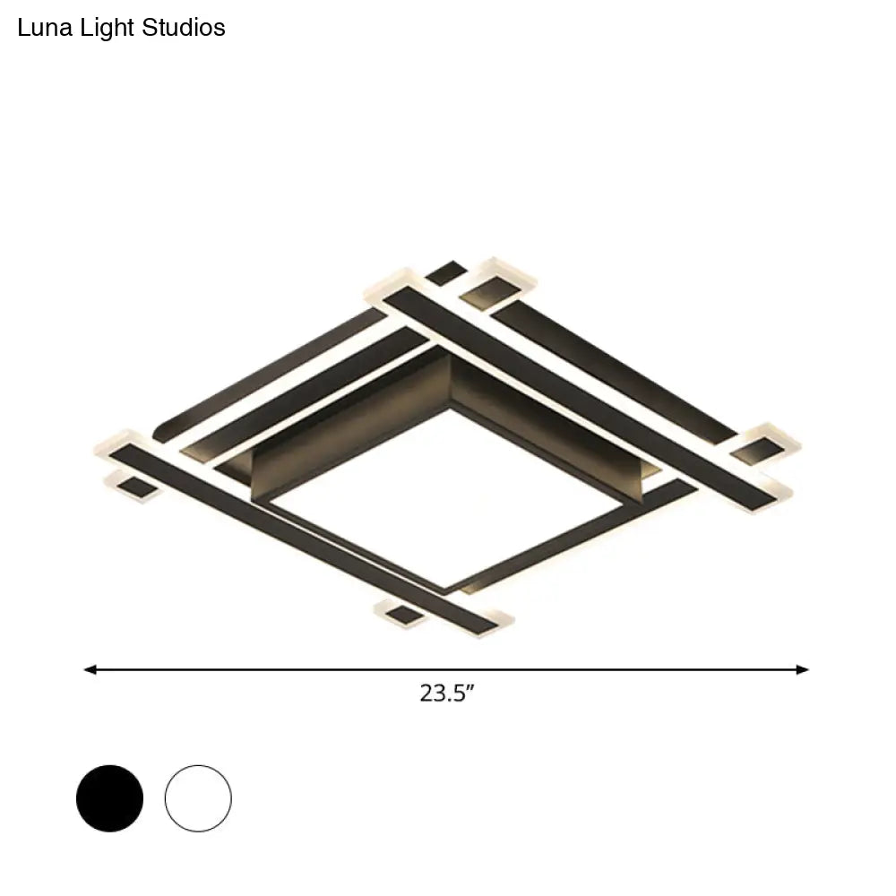 Minimalist Square Flush Pendant Light - 18’/23.5’ Width Led Acrylic Ceiling Fixture In
