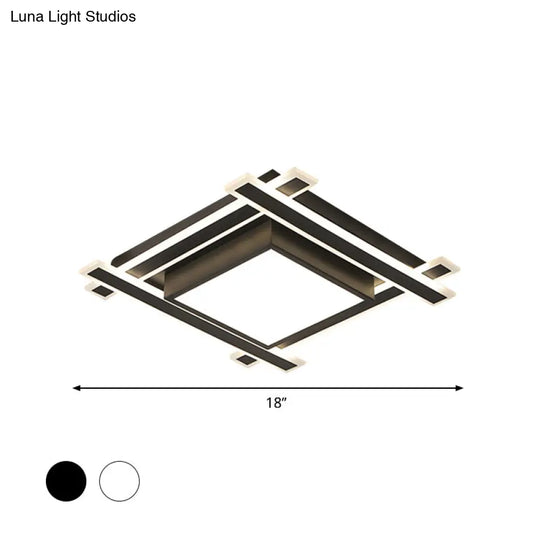 Minimalist Square Flush Pendant Light - 18/23.5 Width Led Acrylic Ceiling Fixture In Black/White