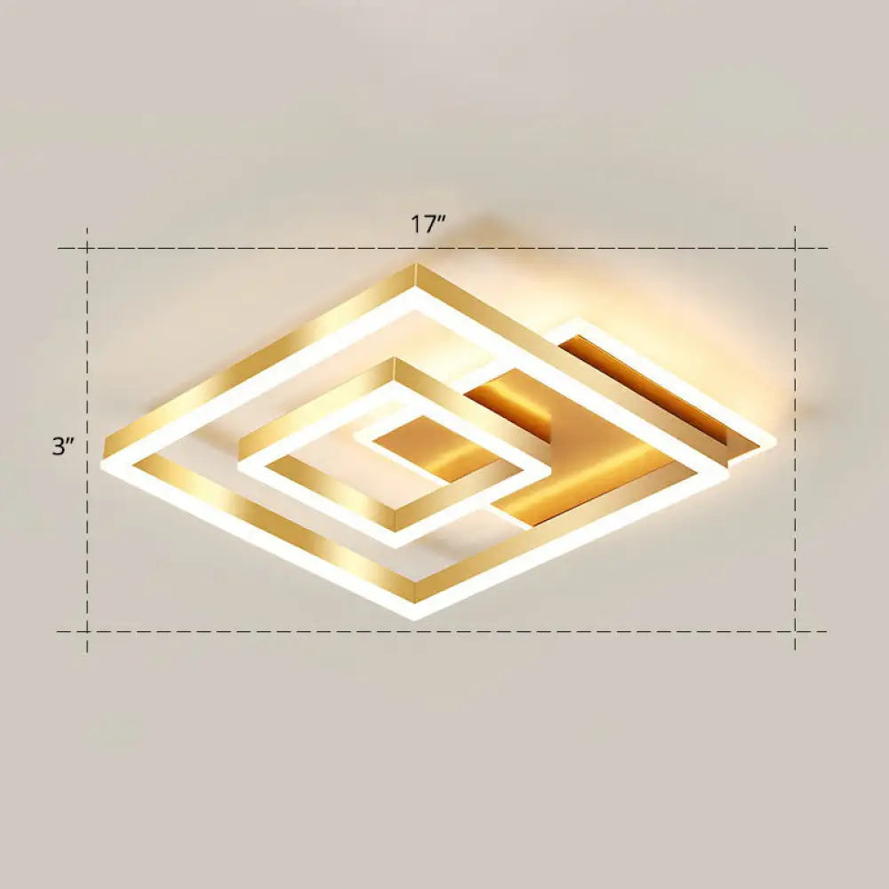 Minimalist Square Gold Led Flush Ceiling Light For Bedrooms / 17’ Remote Control Stepless Dimming