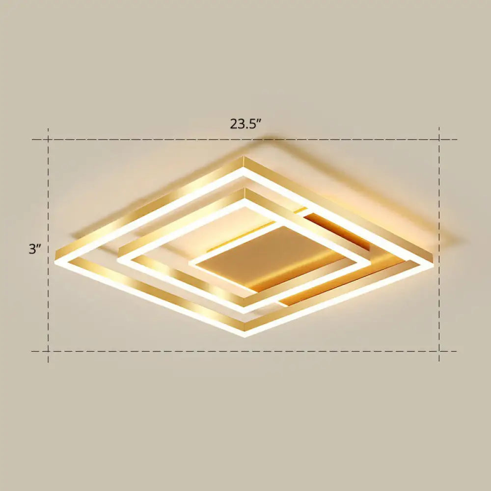 Minimalist Square Gold Led Flush Ceiling Light For Bedrooms / 23.5’ Warm