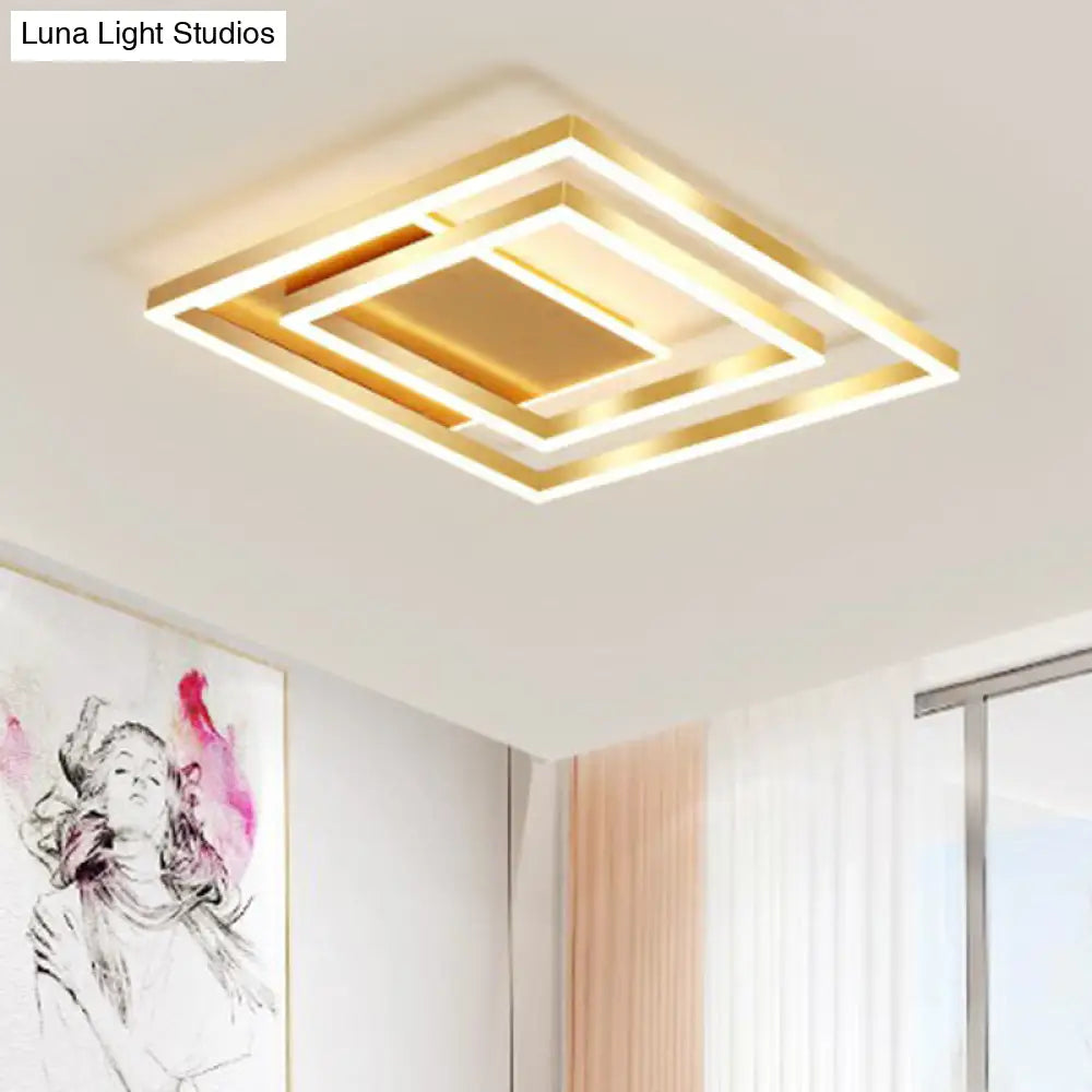 Minimalist Square Gold Led Flush Ceiling Light For Bedrooms