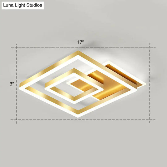 Minimalist Square Gold Led Flush Ceiling Light For Bedrooms / 17 White