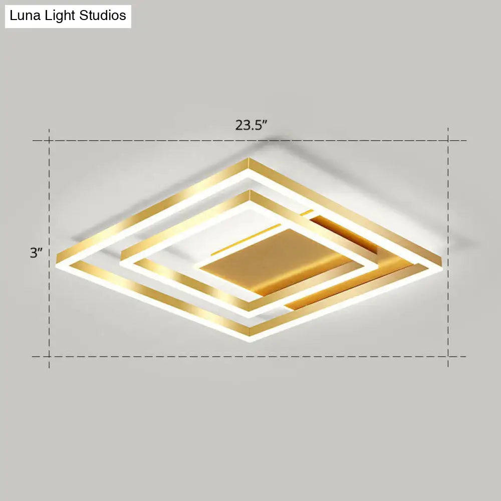 Minimalist Square Gold Led Flush Ceiling Light For Bedrooms / 23.5 White