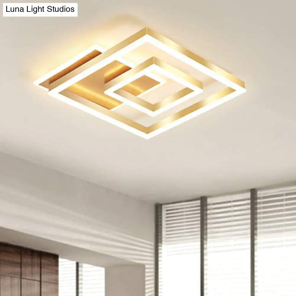 Minimalist Square Gold Led Flush Ceiling Light For Bedrooms