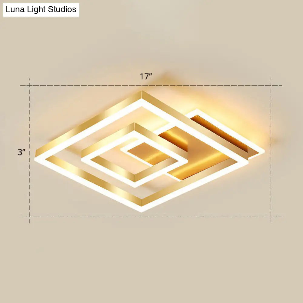 Minimalist Square Gold Led Flush Ceiling Light For Bedrooms / 17 Warm