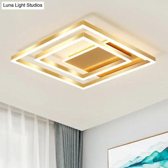 Minimalist Square Gold Led Flush Ceiling Light For Bedrooms