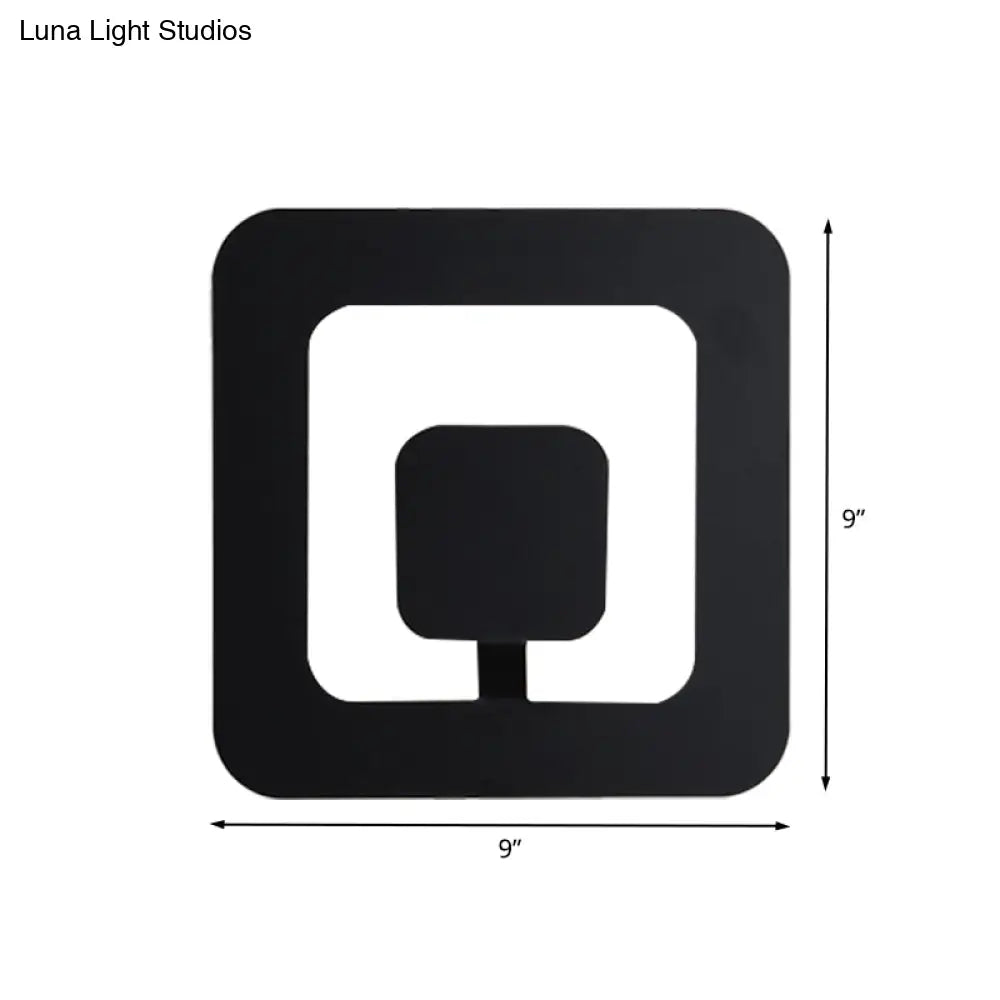 Minimalist Square Led Bedroom Wall Sconce - 7/9 Wide Iron Fixture With Black Finish