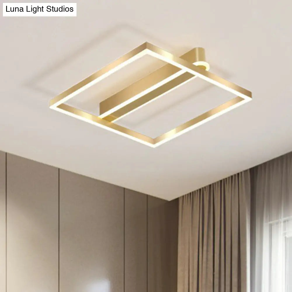 Minimalist Square Led Flush Ceiling Light In Gold For Bedroom