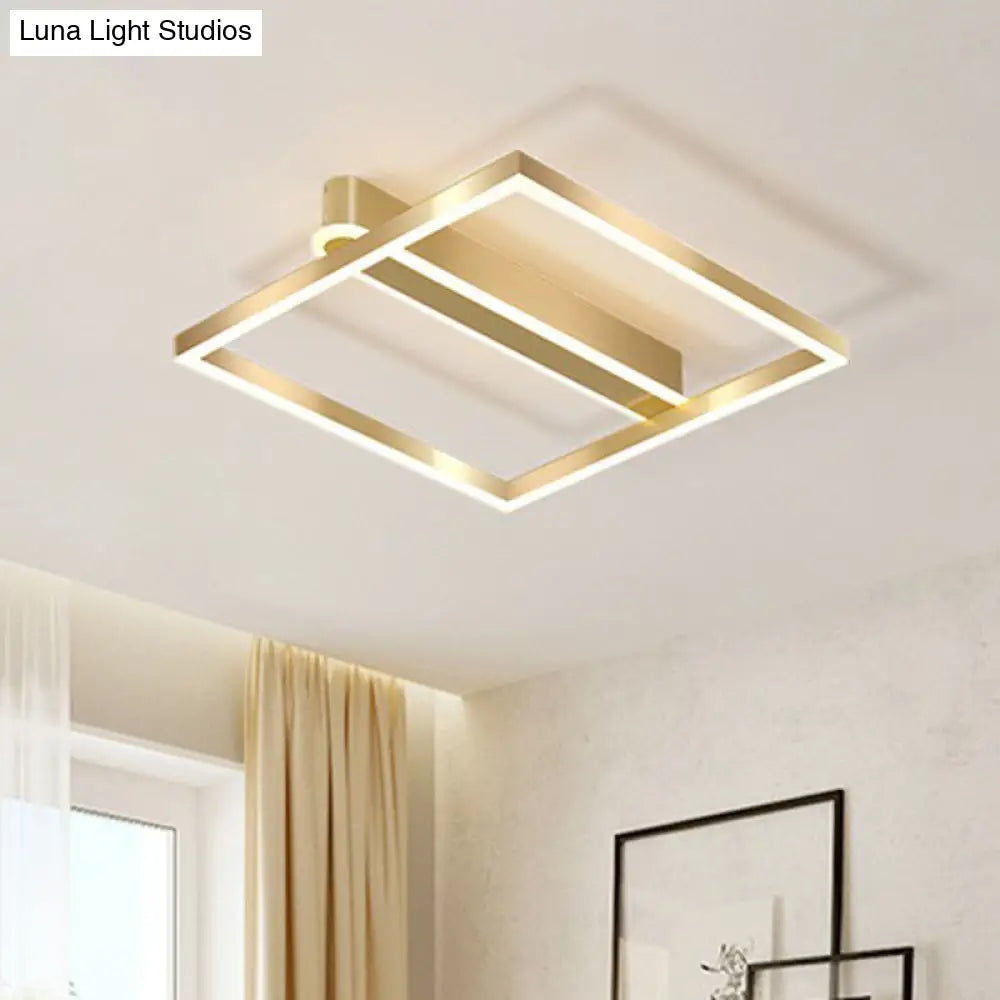 Minimalist Square Led Flush Ceiling Light In Gold For Bedroom