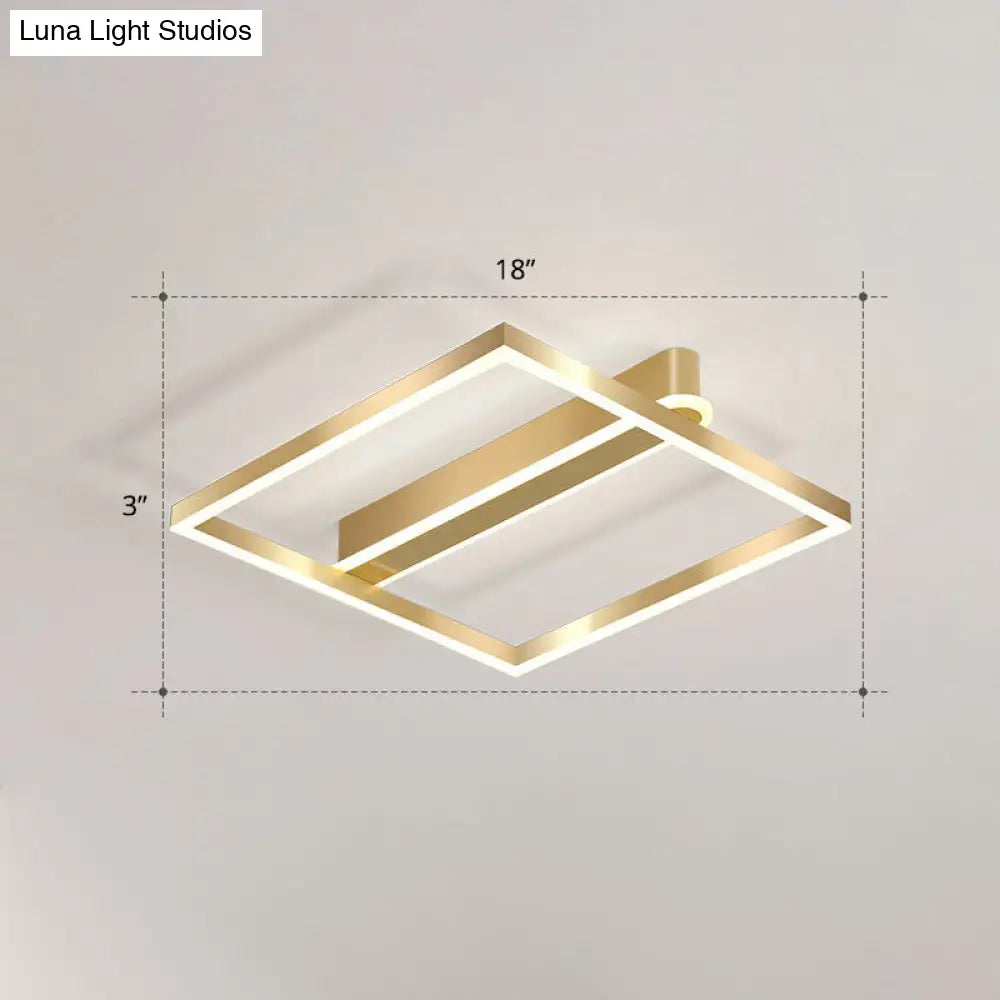 Minimalist Square Led Flush Ceiling Light In Gold For Bedroom / White Single Ring